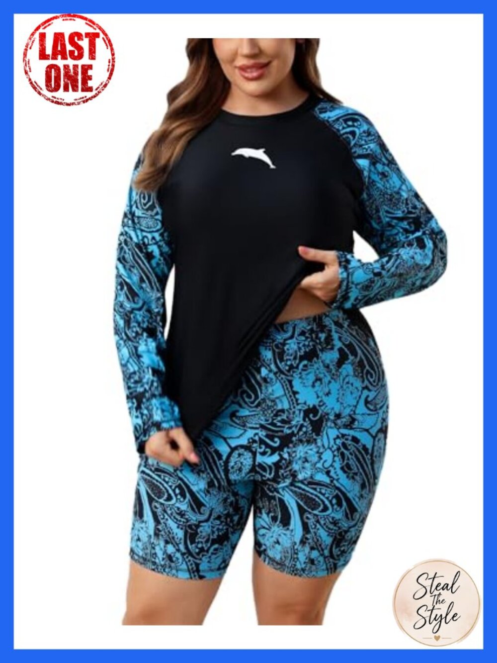 Plus Size Rash Guard with Built in Bra and Boyshorts UPF 50+
